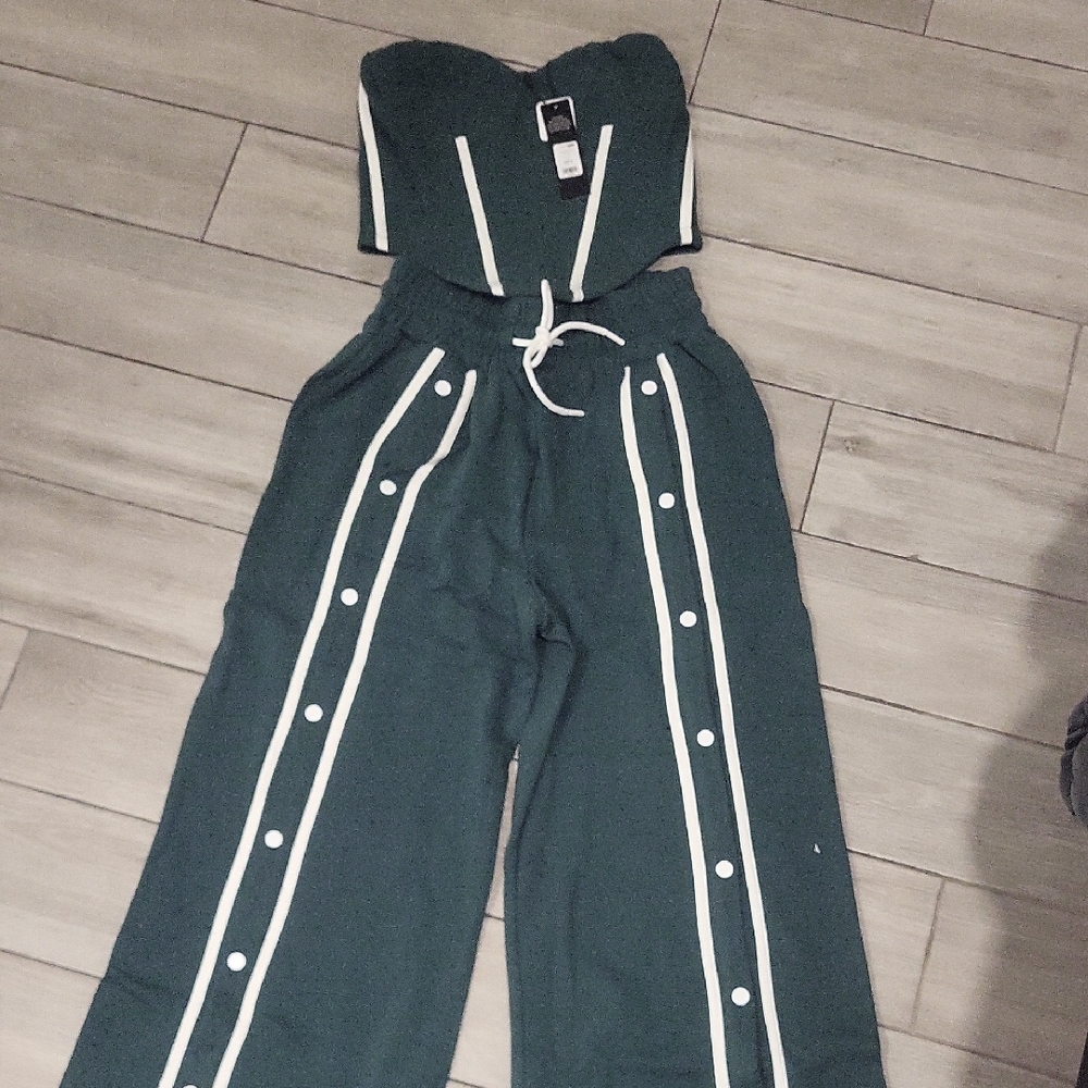 Fashion Nova Green and White Jumpsuit with Sporty Flair